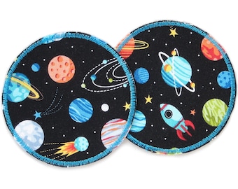 2 ruimte opstrijkpatches, planeet opstrijkpatches, 8 cm, kniepatches, broekpatches, ruimteraketten voor kinderen