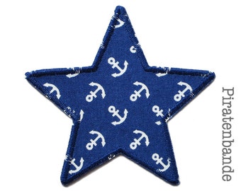 Star anchor dark blue temple image, 10 cm, maritime anchor patch to iron, patch ironer, trouser patch patch