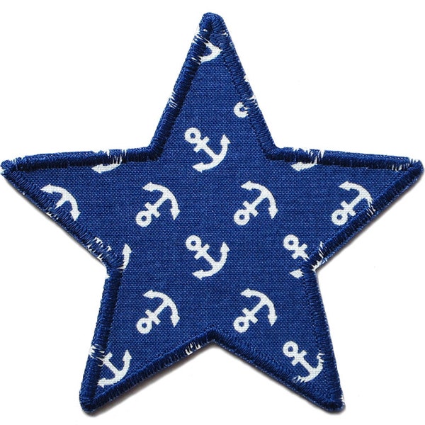 Star anchor dark blue temple image, 10 cm, maritime anchor patch to iron, patch ironer, trouser patch patch