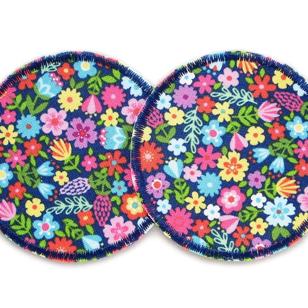 Flower patches set of 2, trouser patches flowers colorful, 7 cm, ironing pictures flowers
