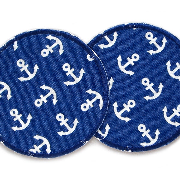 2 Anker Bügelflicken dunkelblau, 8 cm, maritime Knieflicken mit Ankern zum aufbügeln, Hosenflicken für Kinder