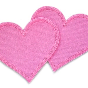 2 écussons en velours côtelé rose en forme de cœur, 8 cm, écussons thermocollants pour pantalons en velours côtelé