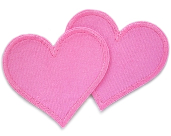 2 Herz Aufnäher Cord rosa, 8 cm, Flicken zum aufbügeln für Cordhosen, Bügelflicken Aufbügler Cordflicken