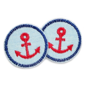 Set of 2 mini anchor jeans patches embroidered, 4 cm, maritime patches, iron-on patches
