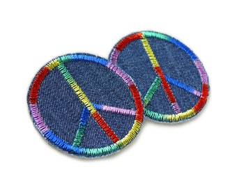 2 Mini Aufnäher Peace, Friedenzeichen Bügelbild, 4 cm, Regenbogen Jeansflicken Aufbügler
