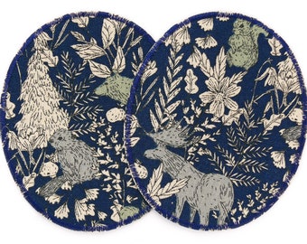 2 XL opstrijkpatronen bos donkerblauw, 10 x 12 cm, kniestukken voor kinderen, opstrijkpatronen