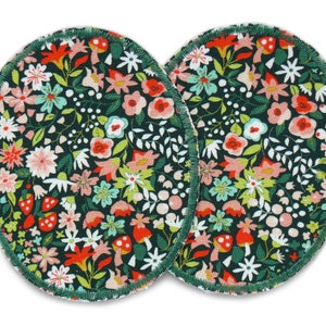 2 iron-on knee patches flowers green, 8 x 10 cm, iron-on patches flowers organic cotton, iron-on trouser patches