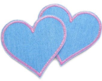 2 Herz Jeansflicken 8,5 cm – Bügelflicken zum Aufbügeln rosa – Hosenflicken Herz für Kinder, Jeans, Jacken & Taschen