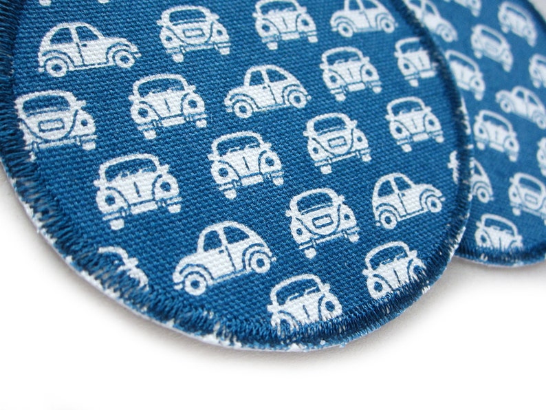 Car patch for ironing set of 2, 7 cm, trouser patch vintage blue, ironing patches retro for kids image 3