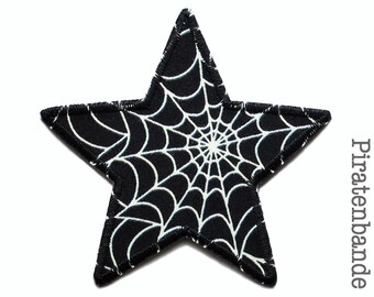 Spinnennetz schwarz Aufnäher / Bügelbild 8,5 x 8,5 cm Patches Aufbügeln 