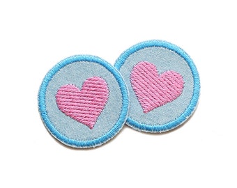 Set denim patch heart pink, mini trouser patches with heart, accessory to iron up