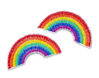 2 Regenbogen Aufnäher zum aufbügeln, 5 cm, Mini Accessoire Bügelflicken Jeansflicken