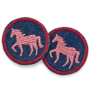 2 mini patches horse pink, 4 cm, small trouser patches, jeans patches horses, pony patches to iron on for children