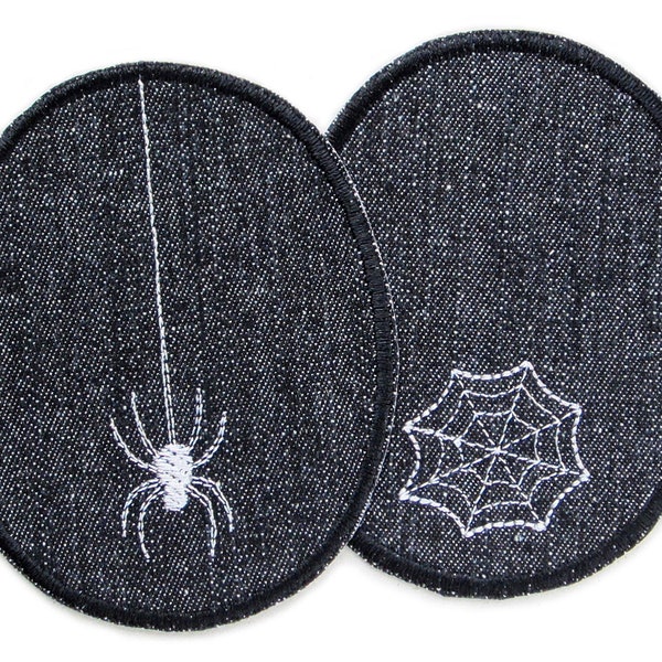 Ironing spider and spider web set of 2, denim patches black, patches for ironing on for children/adults