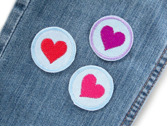 Set of 2 Denim Patches Star Patch Orange Embroidered, Mini Patches to Iron  On 