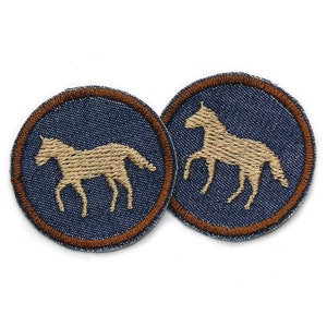 2 mini jeans patches horse brown, 4 cm, iron-on patches, iron-on trouser patches for children, use to repair children&#39;s trousers