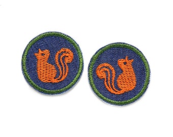 2 Mini Bügelflicken Eichhörnchen orange, 4 cm, kleine Hosenflicken Jeansflicken Hörnchen, Flicken zum aufbügeln für Kinder