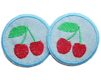 2 jean patches cherry iron-on patches, 5 cm, iron-on patches with embroidered cherries, iron-on accessory