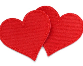 Set of 2 corduroy patches heart red, 8.5 x 8 cm, heart patches for corduroy trousers, iron-on patches for children