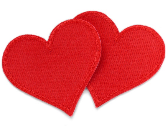 Set of 2 Corduroy Patches Heart Red, 8.5 X 8 Cm, Heart Patches for