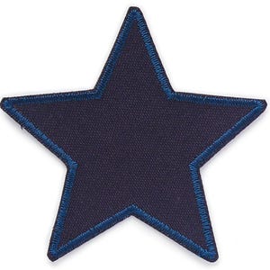 Könnte beinhalten: Ein dunkelblauer sternförmiger Patch mit einem blauen Umriss.