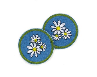 2 Iron-on Patches Daisy, 4 cm, Mini Patches Embroidered Flowers