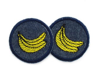 2 mini banana patches, 4 cm, iron-on patches with embroidered yellow bananas, iron-on image & accessory