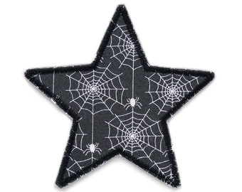 Spinnennetz Stern Patch, Spinne Bügelbild, 10 cm, Halloween Aufnäher zum aufbügeln für Kinder