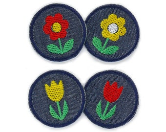 4 Blumen Patches zum aufbügeln gestickt, 4 cm, Mini Flicken Blumen, Accessoires für Kinder & Erwachsene