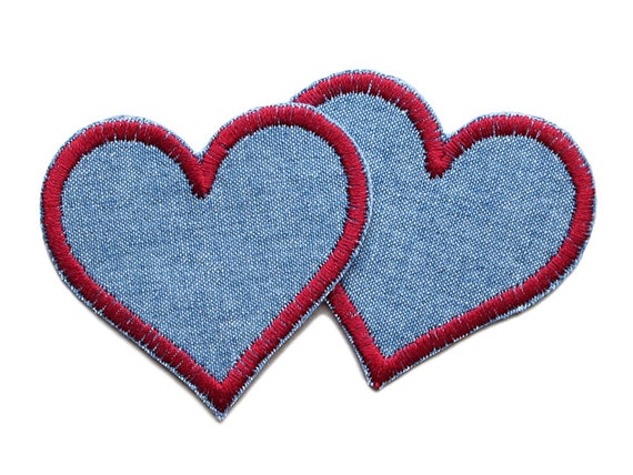 2 Small Red Heart Patches to Iron On Denim Patches Heart 5.5 