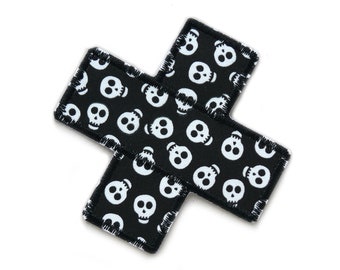 Pirate iron-on patches, 9 cm, trouser patches with mini skulls for children