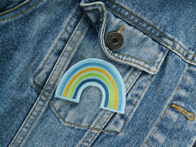 Regenbogen Aufnäher Bügelbild pastell, 7x5 cm, 2 Farben, Flicken zum aufbügeln, Aufbügler gestickt als Accessoire Bild 9