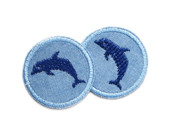 2 Delfin Mini Flicken zum aufbügeln, 4 cm, Jeansflicken Delphin Patches gestickt