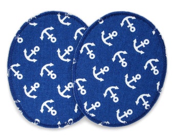 Anchor patches set of 2, iron-on patches anchor blue, iron-on trouser patches for children