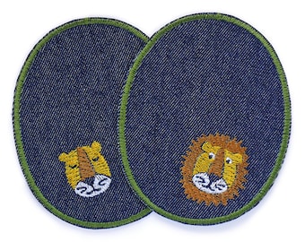 2 Lion Iron-On Patches, 8 x 10 cm, Iron-on Patches for Jeans, Patches for Children