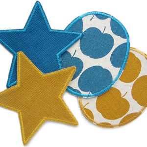 Set of 4 iron patches apple and star cord patching, knee patches for children to iron