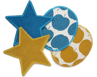 Set of 4 iron patches apple and star cord patching, knee patches for children to iron