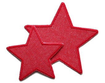 Set 2 star denim patches red, robust star temple patches, jeans patches for ironing