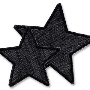 2 black star denim iron-on patches, star patches
