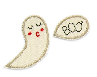 Halloween Gespenster Patches BOO, 6 cm, Bügelbilder Aufnäher zum aufbügeln Patches Accessoire