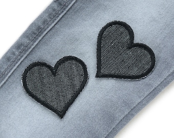 2 heart jeans patches black patches, 5.5 cm, mini heart patch for ironing