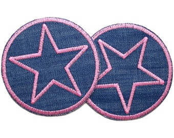 2 Stern Jeansflicken zum aufbügeln, rosa Stern Aufnäher Bügelflicken, Hosenflicken für Kinder
