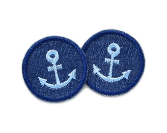 2 anchor iron-on patches, trouser patches mini anchor blue, embroidered iron-on patches