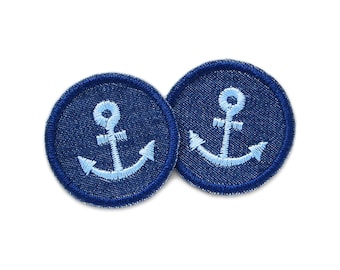 2 mini écussons thermocollants ancre, 4 cm, petits écussons brodés pour pantalons et jeans