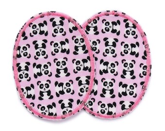 2 Panda Knee Patches Pink – Oval Iron-On Patches 6 x 8 cm – Trouser Patches & Appliques for Children