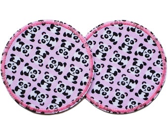 2 panda bear iron-on patches pink, 7 cm, panda patches, trouser patches for children