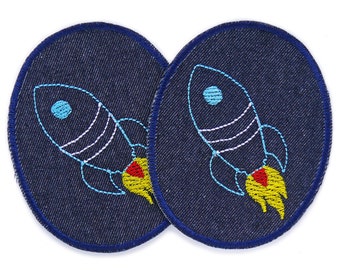 Patches 2 genouillères fusées brodées, 8 x 10 cm, patchs thermocollants vaisseau spatial pour garçon