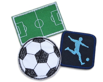 Set 3 Fußball Aufnäher zum aufbügeln, Fussball Patches Bügelbilder für Kinder