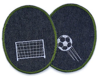 2 Fußball Hosenflicken zum Aufbügeln, 8 x 10 cm, Bügelflicken für Jeanshosen, Flicken für Kinder