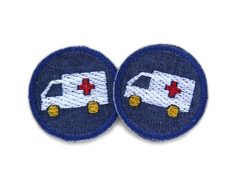 2 minipatches om op ambulance te strijken, 4 cm, opstrijkpatches voor kinderen, ambulance-noodgeval